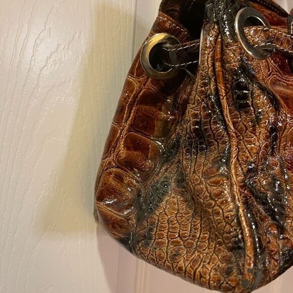 Unbranded Vera Pelle genuine leather croc print embossed shades of brown Satchel - Picture 4 of 14